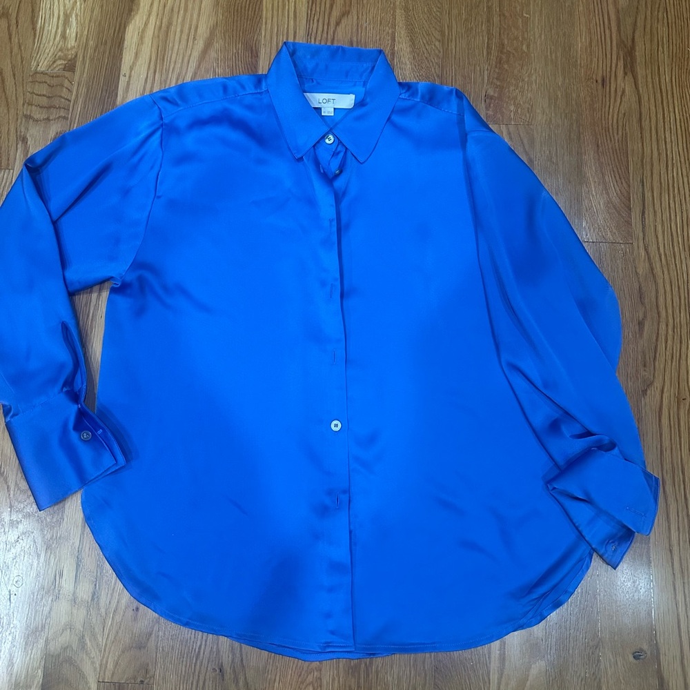 LOFT Vibrant Blue Satin Shirt. XS